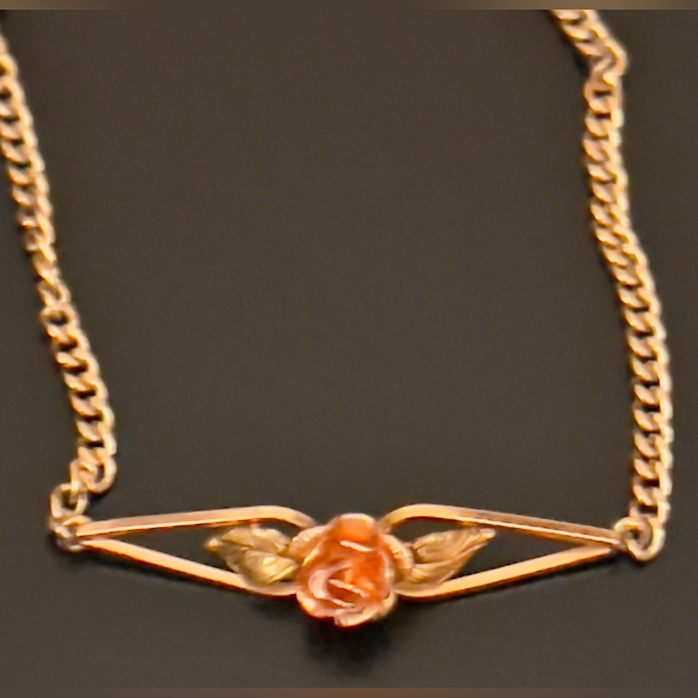 Vintage Black Hills Gold Sterling Silver 12K Rose Leaf Bracelet 7"